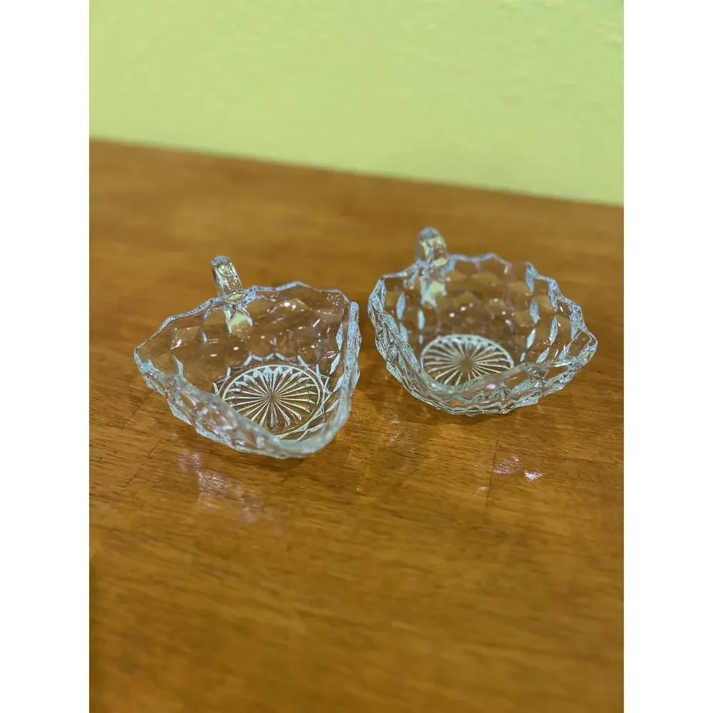 2 UV REACTIVE FOSTORIA TRIANGLE SQUARE SHAPED WITH HANDLES BOWLS/DISHES